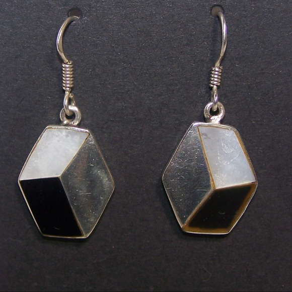 925 Stering Silver Jewelry - Vintage cube illusion sterling silver earrings